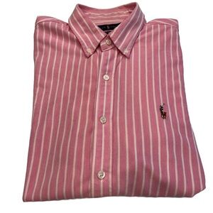 Ralph Lauren Shirt Men’s Knit Oxford Button Down Pink/white Striped Sz Large